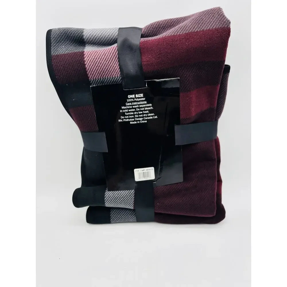 New Ike Behar Ladies Reversible Fashion Wrap One Size Black W/maroon Lines Plush